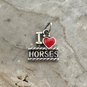 Sterling Silver 925 "I Love Horses" Red Heart Charm Pendant Equestrian Horse